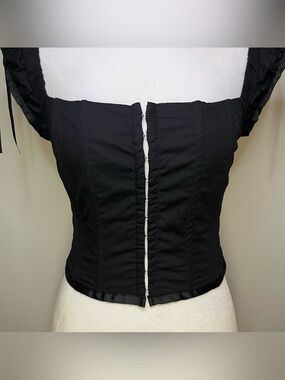 NWOT Kendall & Kylie Lace Up Corset Top Ruffle Cap Sleeves Black Women’s XS